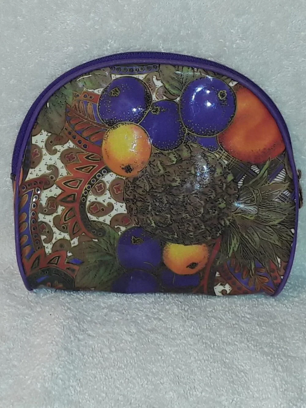 Cosmetic Bag-Under Glass Designs Retro-Style Fruit Glossy Vinyl Makeup Pouch Zip